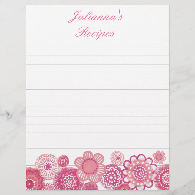 Bonito en Binder de Receta Rosa Insertar páginas d (Anverso)
