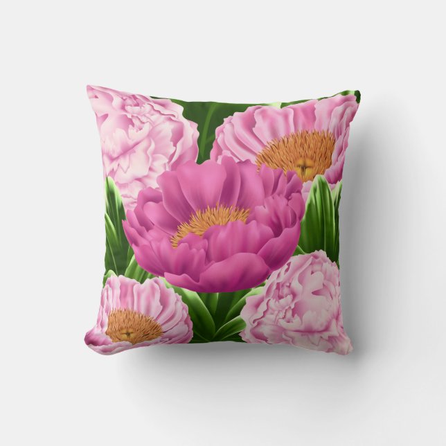 Bonito En Cojín decorativo De Peonies Rosados (Anverso)