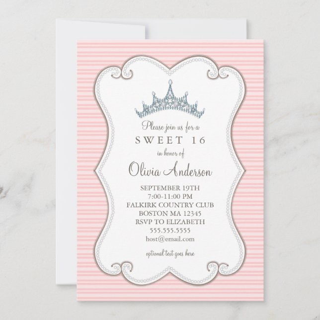 Bonito en dulce rosado invitación de la tiara de (Anverso)