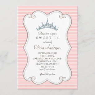 Bonito en dulce rosado invitación de la tiara de