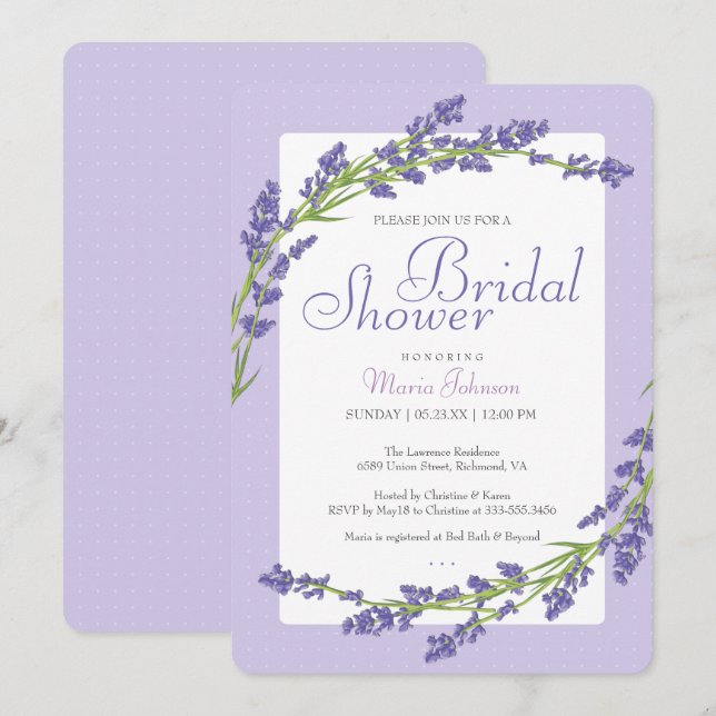 Bonito en morado | Invitación a la ducha de novia (Anverso / Reverso)