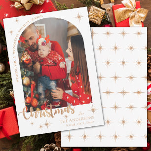 Bonito Faux Rosa Gold Family Foto Feliz Navidad