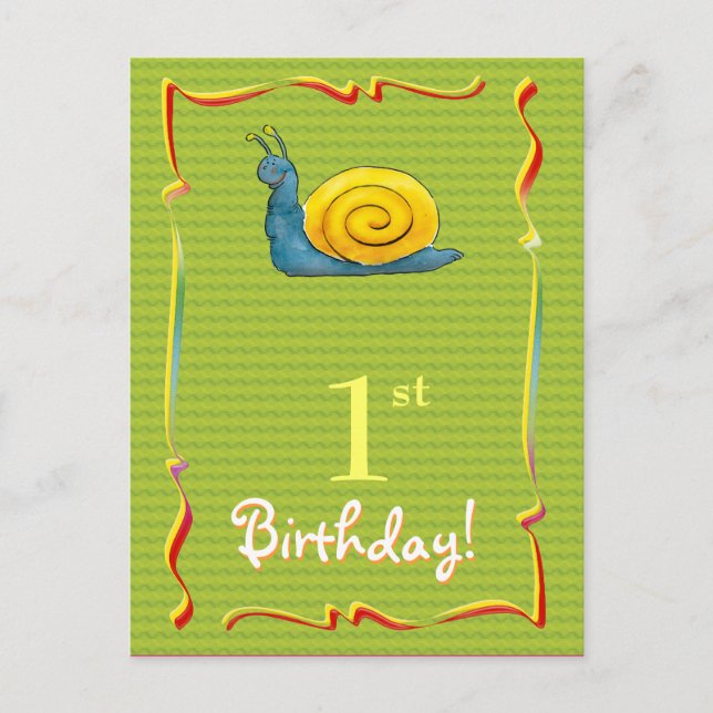 Bonito Feliz cumpleaños postal con lindo caracol (Anverso)