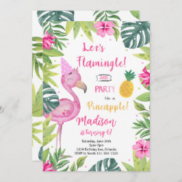 Bonito Flamingo en invitación de cumpleaños rosado