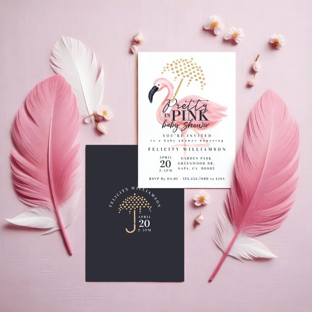 Bonito Flamingo en una invitación rosada a Baby Sh (Flamingo Pretty in Pink Baby Shower Invitation)