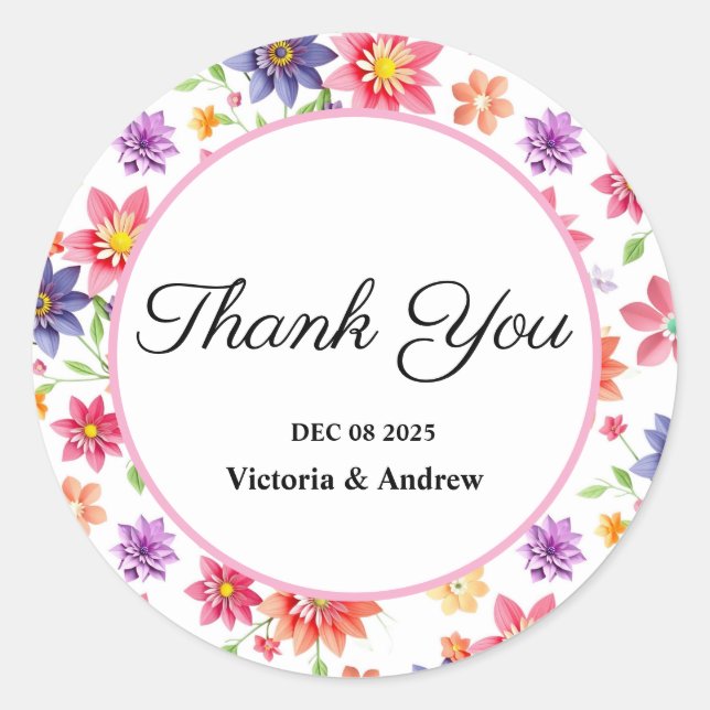 Bonito Floral Gracias Pegatinas (Anverso)