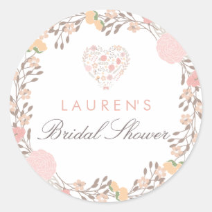 Bonito Floral Heart Bridal Shower Pegatina