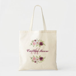 Bonito Floral Nombre y Monograma inicial Bolsa de