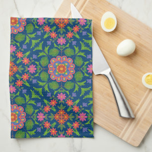Bonito Floral Rangoli, Toalla de Cocina Azul Profu