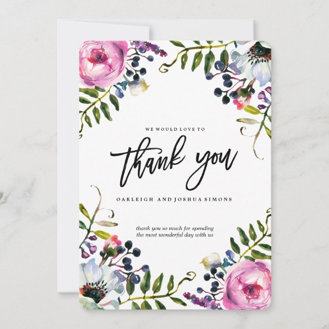 Bonito Flores Púrpura Boda Gracias Tarjeta (Anverso)