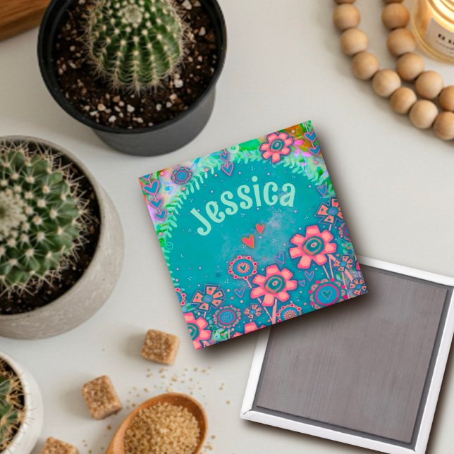 Bonito Flores Rosa Personalizado Imán de Inespirit (Subido por el creador)