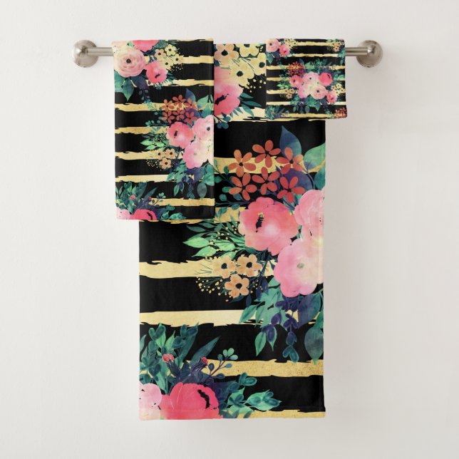 Bonito Flores rosas Pintar Tiras De Oro Patrón (In situ)