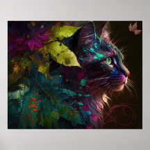 Bonito gato con follaje - arte de IA