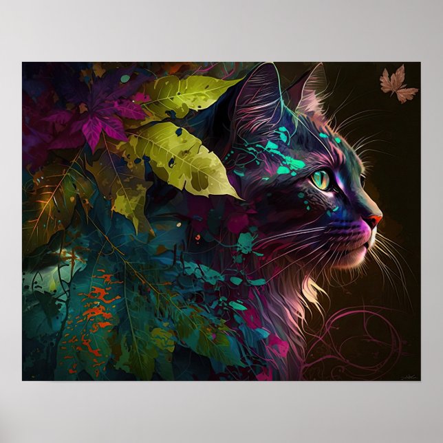 Bonito gato con follaje - arte de IA (Frente)
