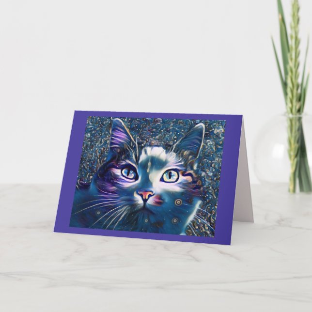 Bonito gato con tarjeta plegada de saludo a la luz (Anverso)