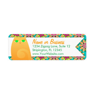 Bonito Ginger Kitty sobre Floral - Etiquetas Perso