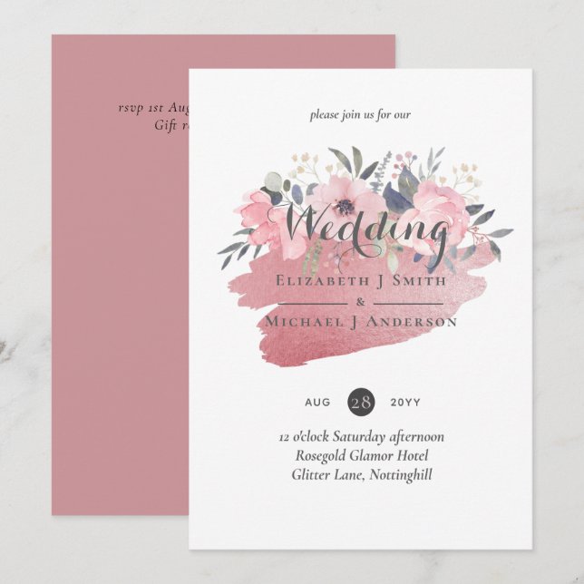 Bonito Girly Rosegold Floral Glam Boda (Anverso / Reverso)