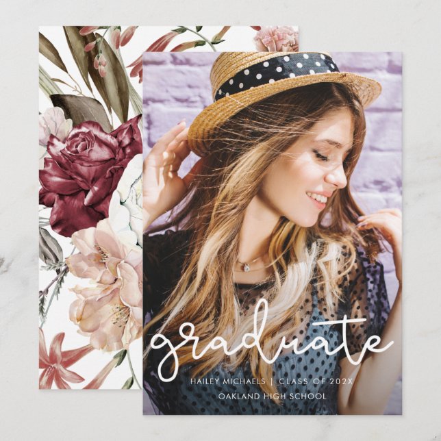 Bonito Graduación Floral Foto Invitación (Anverso / Reverso)