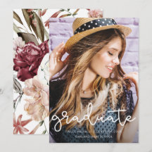 Bonito Graduación Floral Foto Invitación