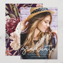 Bonito Graduación Floral Púrpura Invitación de fot