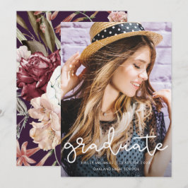 Bonito Graduación Floral Púrpura Invitación de fot