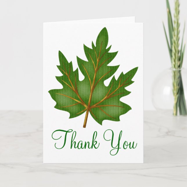 Bonito Green Leaf Gracias Diseño De Tarjetas De Sa (Anverso)