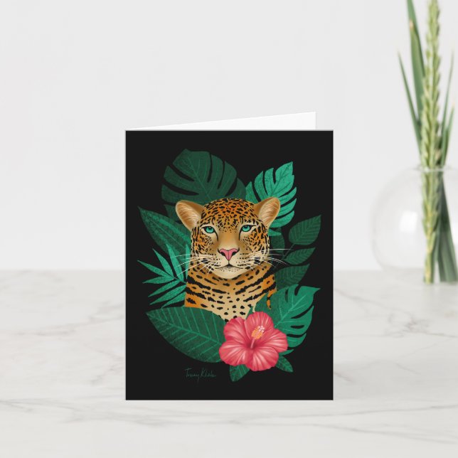 Bonito Jungle Leopard Floral Art | Negro verde (Anverso)