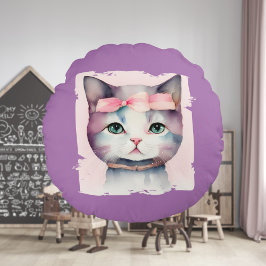 Bonito Kitty Con Almohada Redonda De Bow Rosa