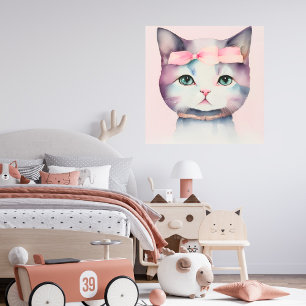 Bonito Kitty Con Bow Rosa Arte Metalizado Pared