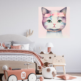 Bonito Kitty Con Bow Rosa Arte Metalizado Pared