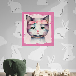 Bonito Kitty Con Un Poster Brillante De Color Rosa