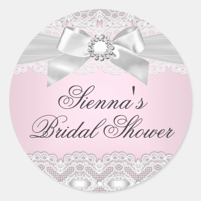 Bonito Lace & Bow Pink Bridal Shower Pegatina (Anverso)