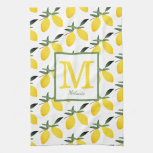 Bonito Lemon Monograma Nombre Toallas de cocina