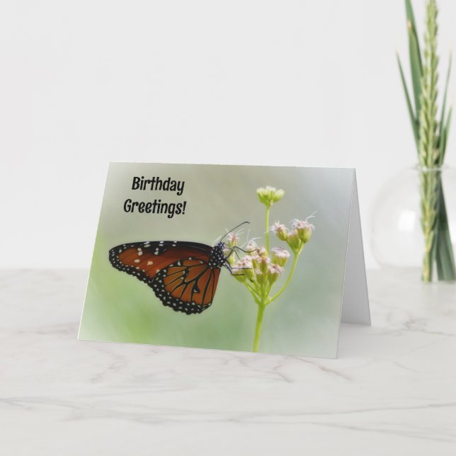 Bonito mariposa en tarjeta de cumpleaños de flores (Anverso)