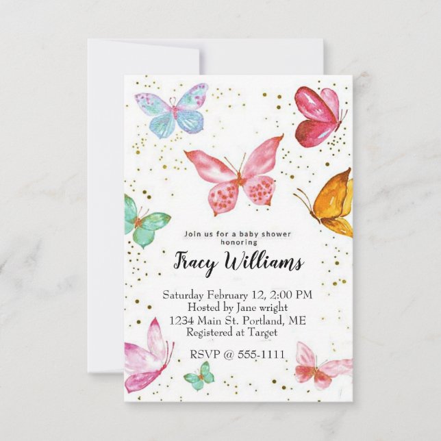 Bonito mariposas pastel invitación a la ducha de b (Anverso)