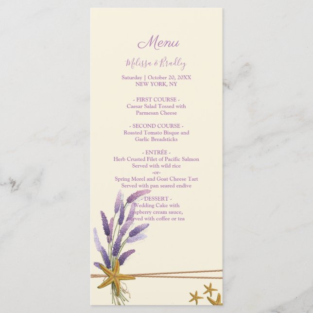bonito Menú Boda simple de pez estrella (Anverso)