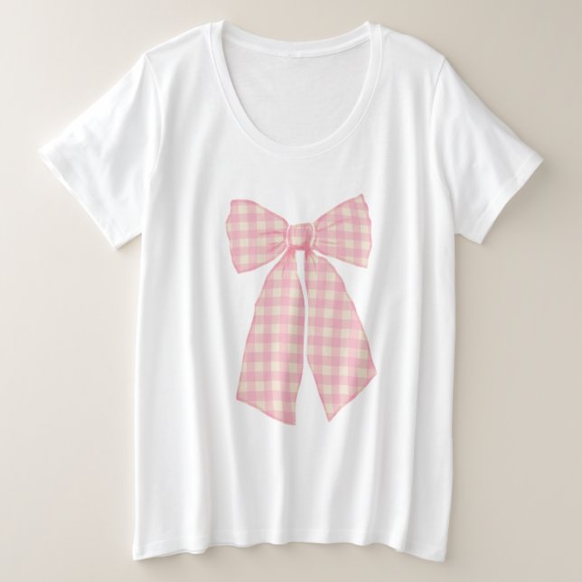 Bonito moderno Rosa Gingham Romántica Coquette Bow (Anverso del diseño)