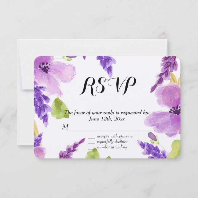 Bonito Morado Acuarela Floral RSVP (Anverso)
