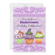 Bonito Morado Halloween Pasteles Invitación de cum
