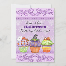 Bonito Morado Halloween Pasteles Invitación de cum