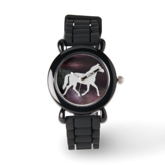 Bonito Morado y Plata Gitter reloj de caballos