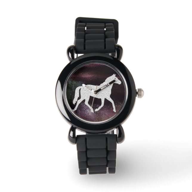 Bonito Morado y Plata Gitter reloj de caballos (Anverso)