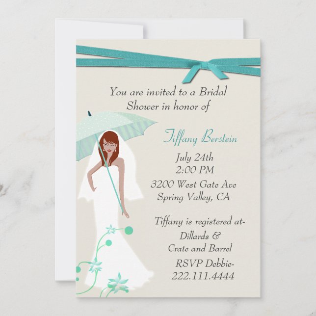 Bonito novia con invitación a la ducha de paraguas (Anverso)