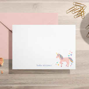 Bonito Pastel Rainbow Unicorn Niños Nota personal
