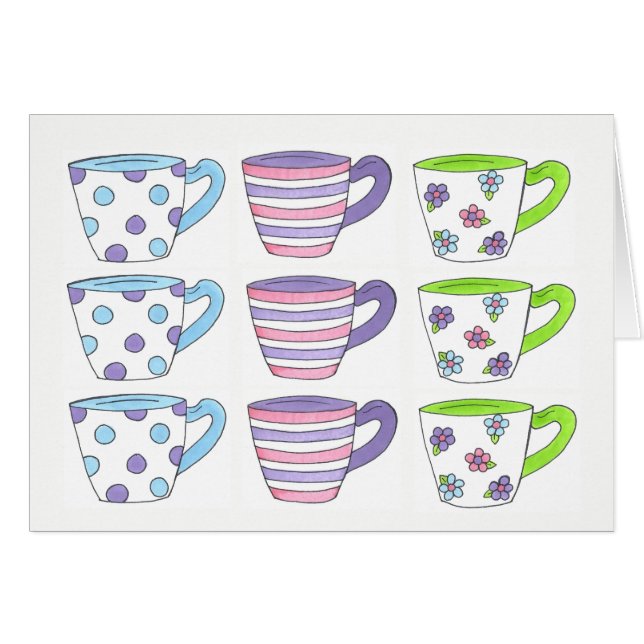Bonito Pastel Teacups Fiesta de té Polka Dot Flowe (Anverso (Horizontal))