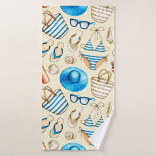Bonito patrón de verano con gafas, bikini, umbrel
