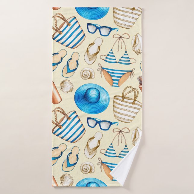 Bonito patrón de verano con gafas, bikini, umbrel (Toalla de baño)