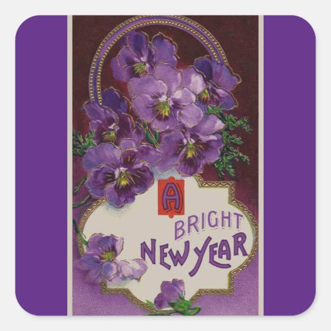 Bonito Pegatina de Año Nuevo Morado (Anverso)