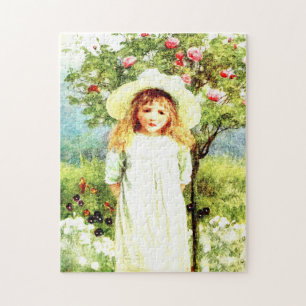 BONITO PEQUEÑA CHICA VINTAGE ART JIGSAW PUZZLE