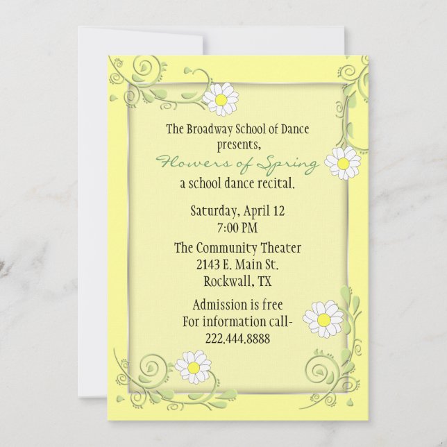 Bonito Personalizado Floral Recital Invitación (Anverso)